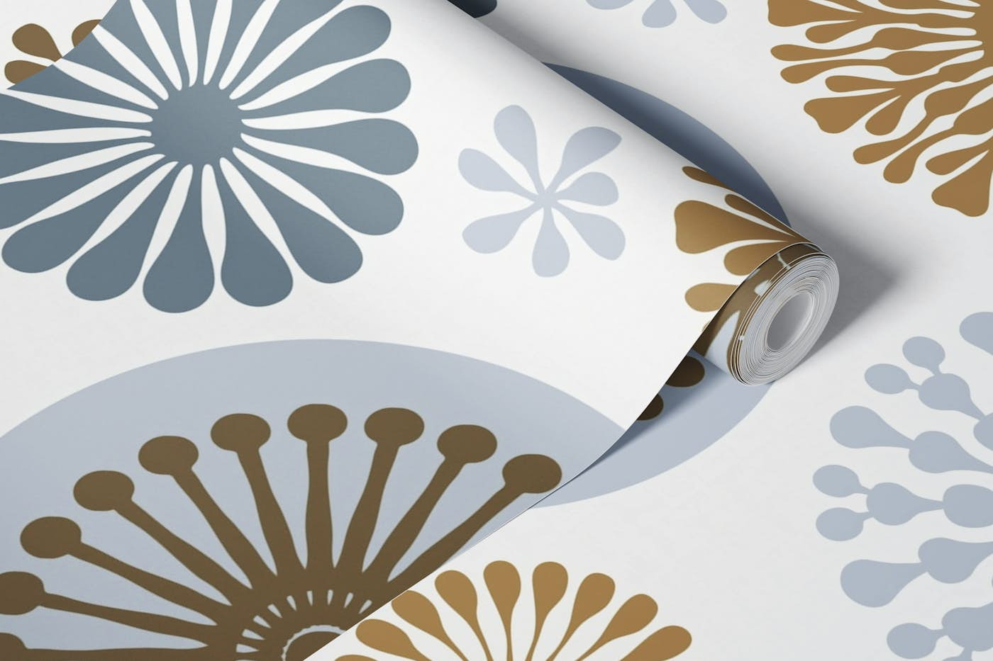 Retro Vibe Stylized Flowers Beige Grey Brown wallpaper roll