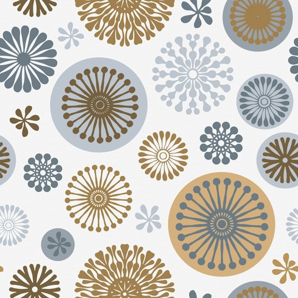 Retro Vibe Stylized Flowers Beige Grey Brown