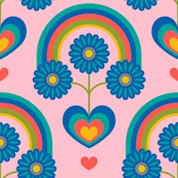 UNDER THE RAINBOW Retro Scandi Floral Pink ταπετσαρία