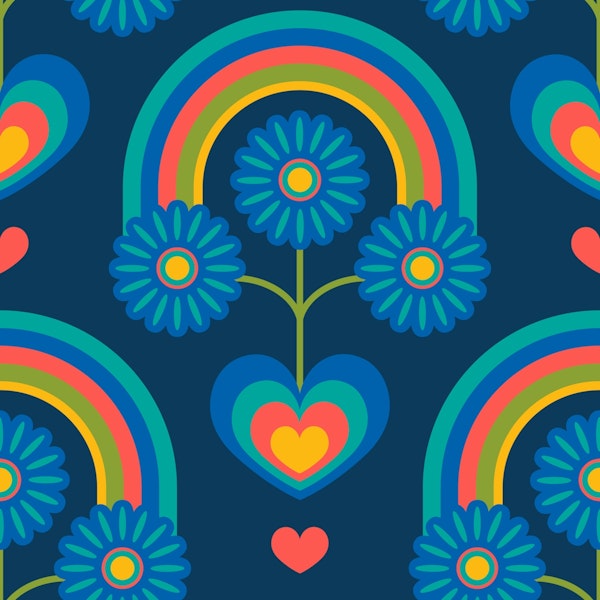 UNDER THE RAINBOW Retro Scandi Floral Blue