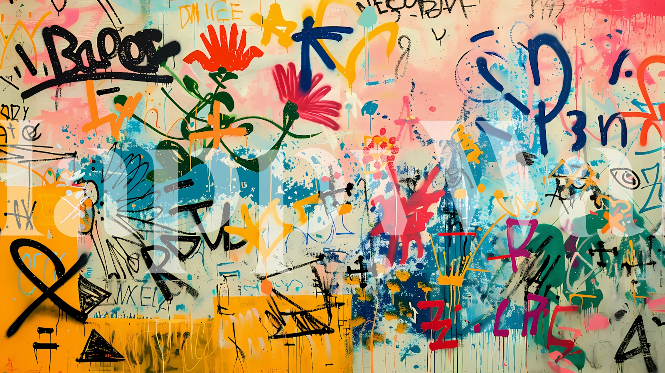Urban style wallpaper with colorful graffiti