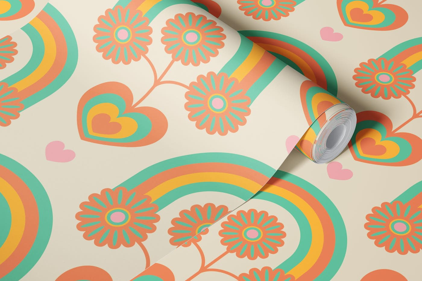 UNDER THE RAINBOW Retro Scandi Floral Pastel wallpaper roll