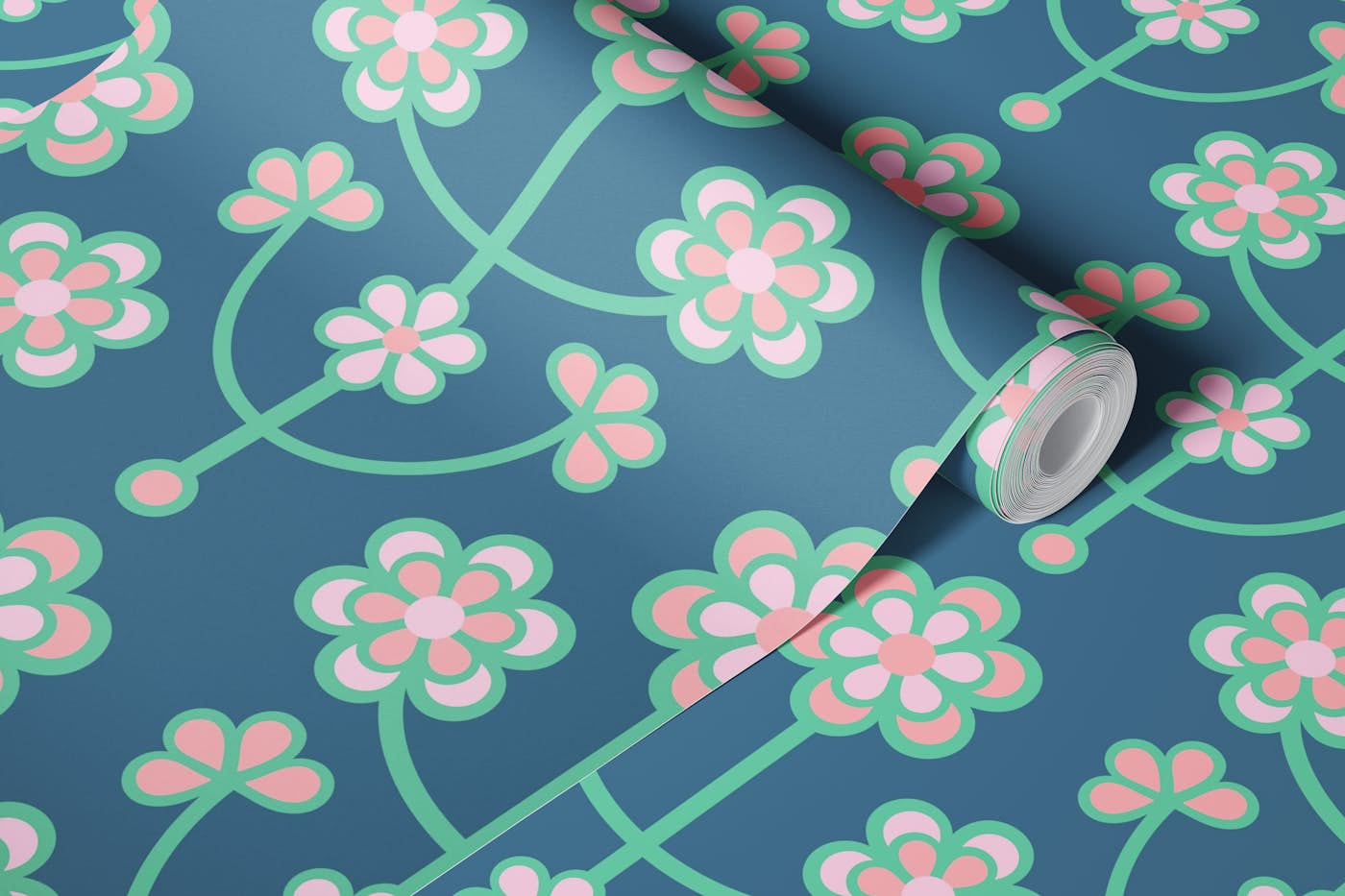 DAISY CHAIN Retro Scandi Floral Pink Pastel wallpaper roll