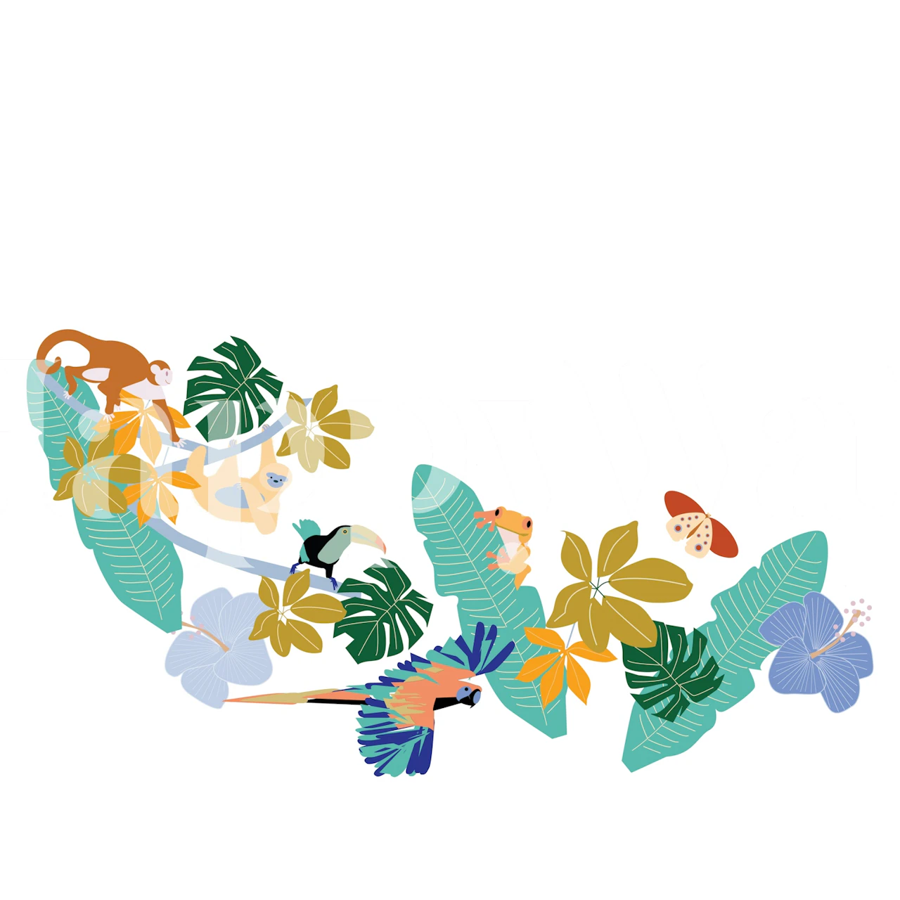 Tropical floral pattern with vibrant leaves and flowers wallpaper