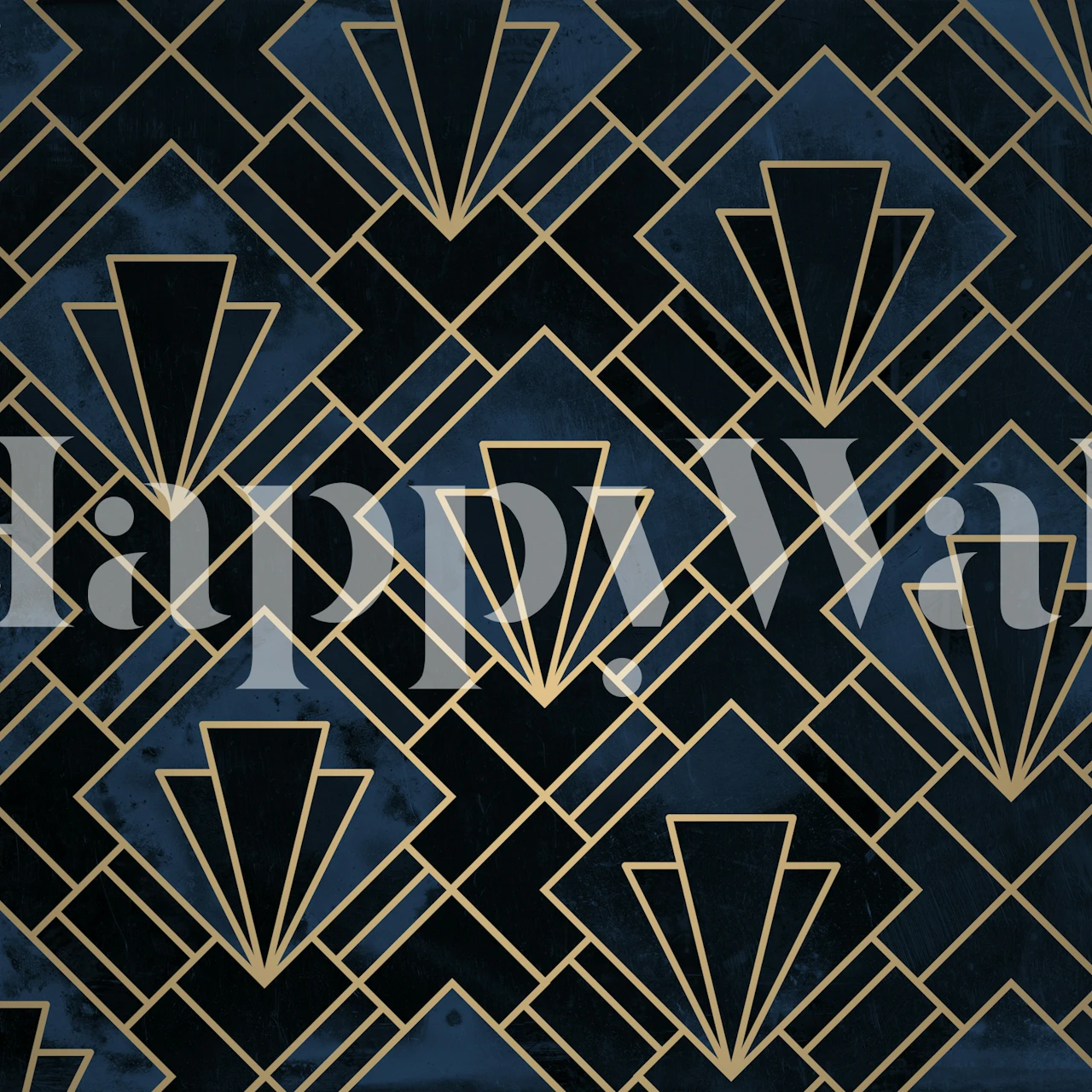 Navy Blue Art Deco Mosaic wallpaper in a room