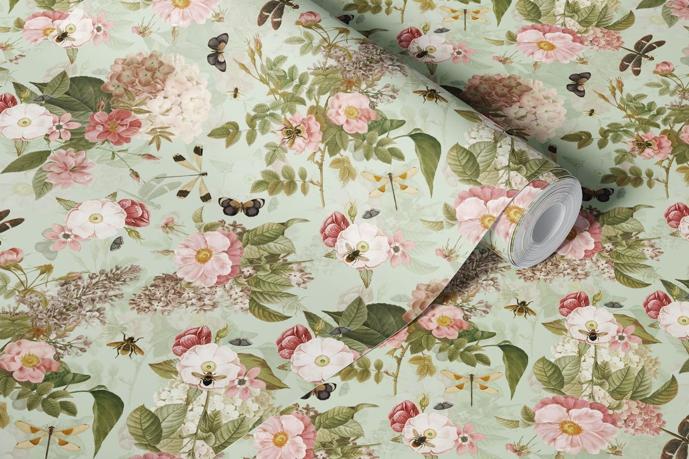 Redouté Springflowers And Butterflies Garden wallpaper roll