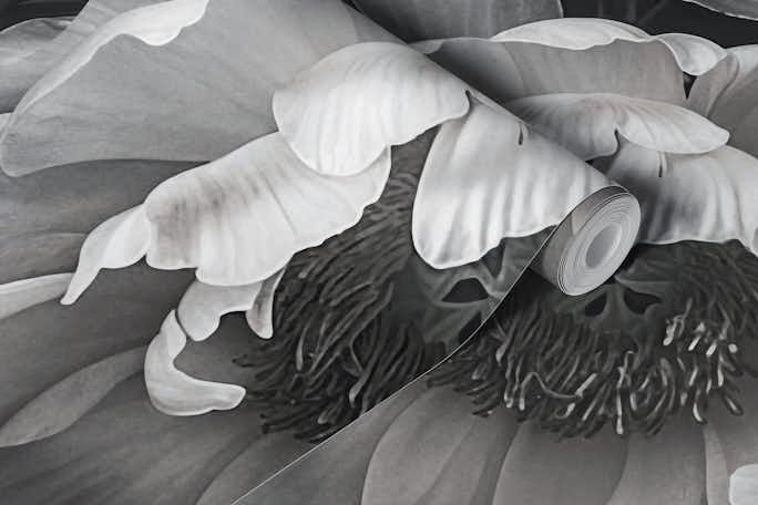 Baroque Maximalistic Flower Garden Greyscalewallpaper roll