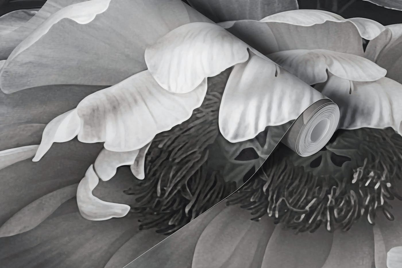 Baroque Maximalistic Flower Garden Greyscale wallpaper roll