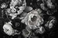Baroque Maximalistic Flower Garden Greyscale papiers peint