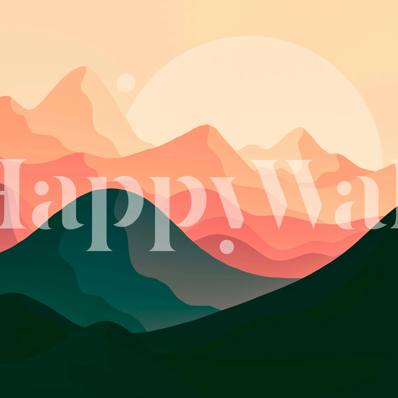Abstract landscape with peach mountains and sun wallpaper