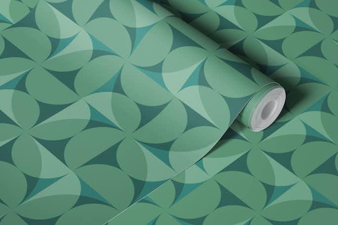 Retro Geometrical Mid Century Greenwallpaper roll