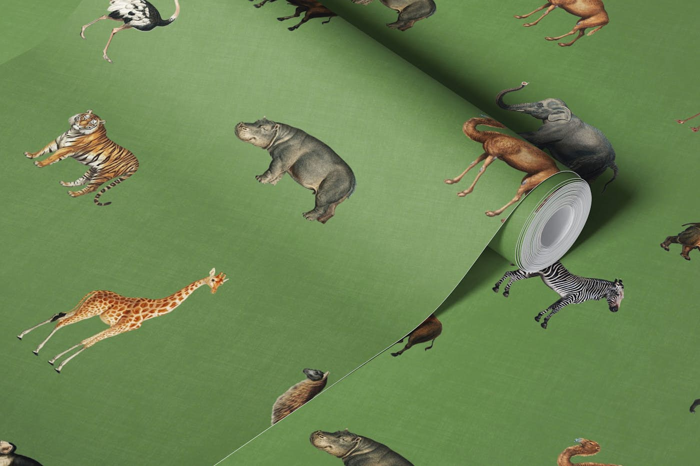 Savanna march in fresh olive green wallpaper roll