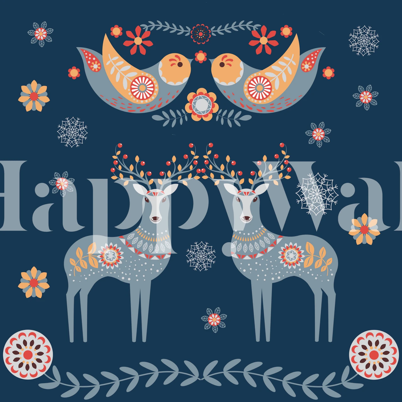 Design della carta da parati Nordic Winter Blue in una stanza