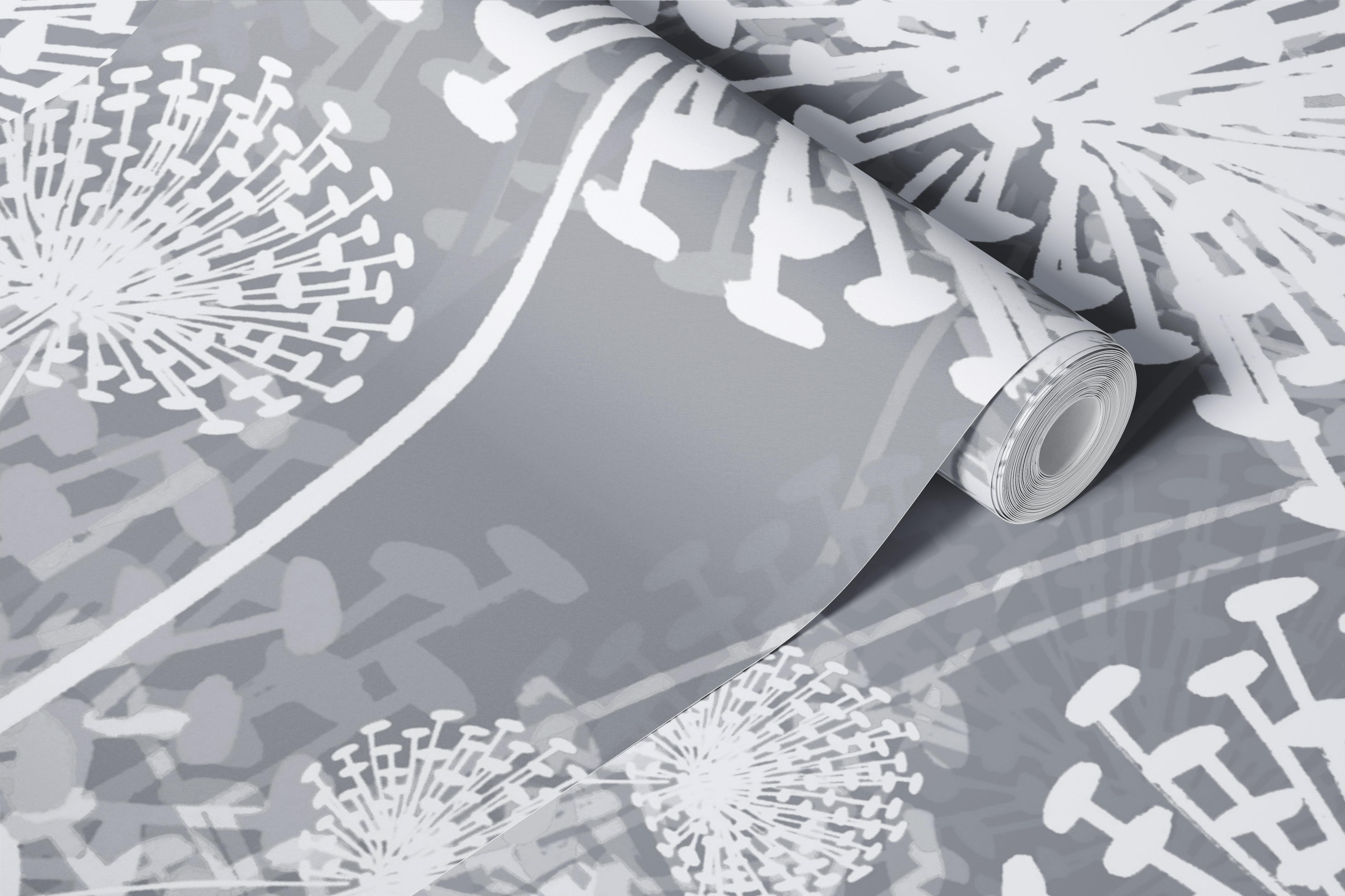 Gray floral dandelion pattern wallpaper
