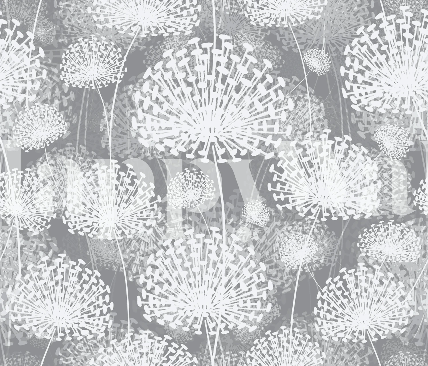Gray floral dandelion pattern wallpaper