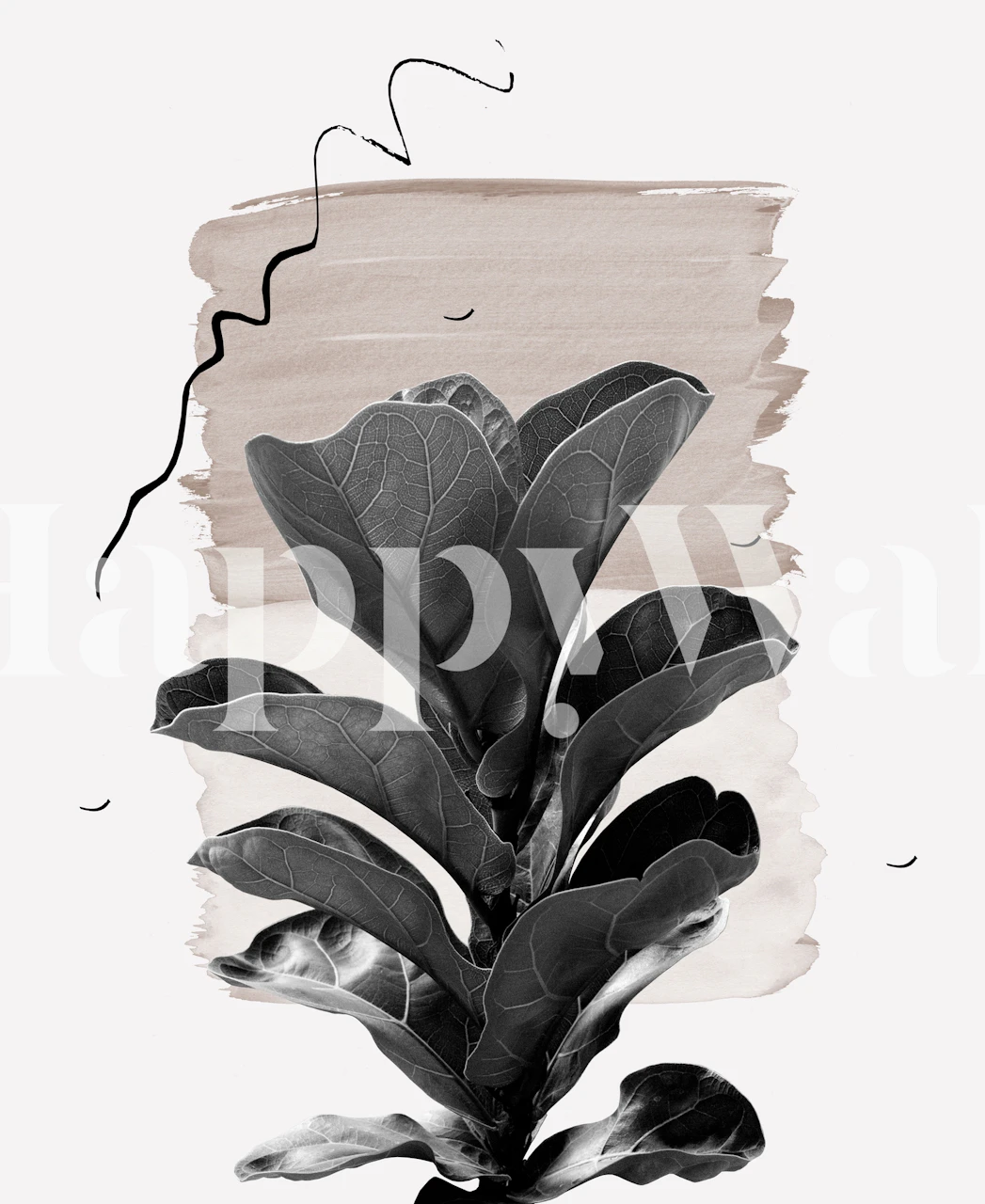 Fiddle Leaf plant illustration with beige background watercolor wallpaper