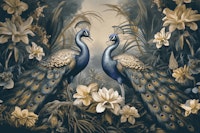 Peacocks Mystic Midnight Jungle Garden behang
