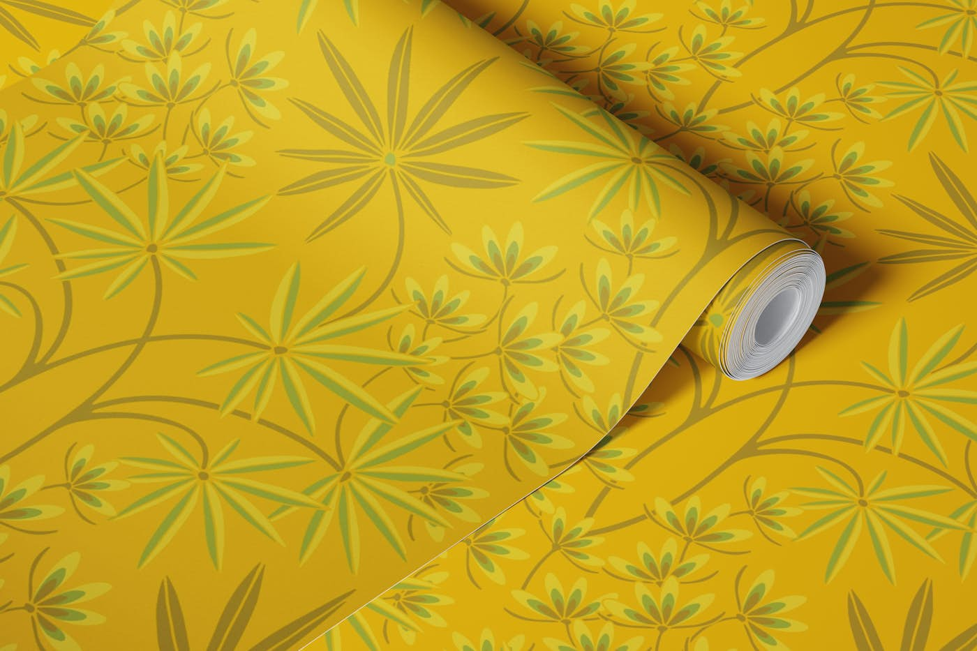 GLAMOUR Tropical Floral Damask - Deep Yellow wallpaper roll