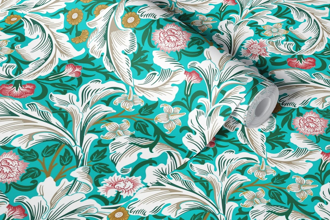 Victorian Leicester pattern on Robin Egg Blue wallpaper roll