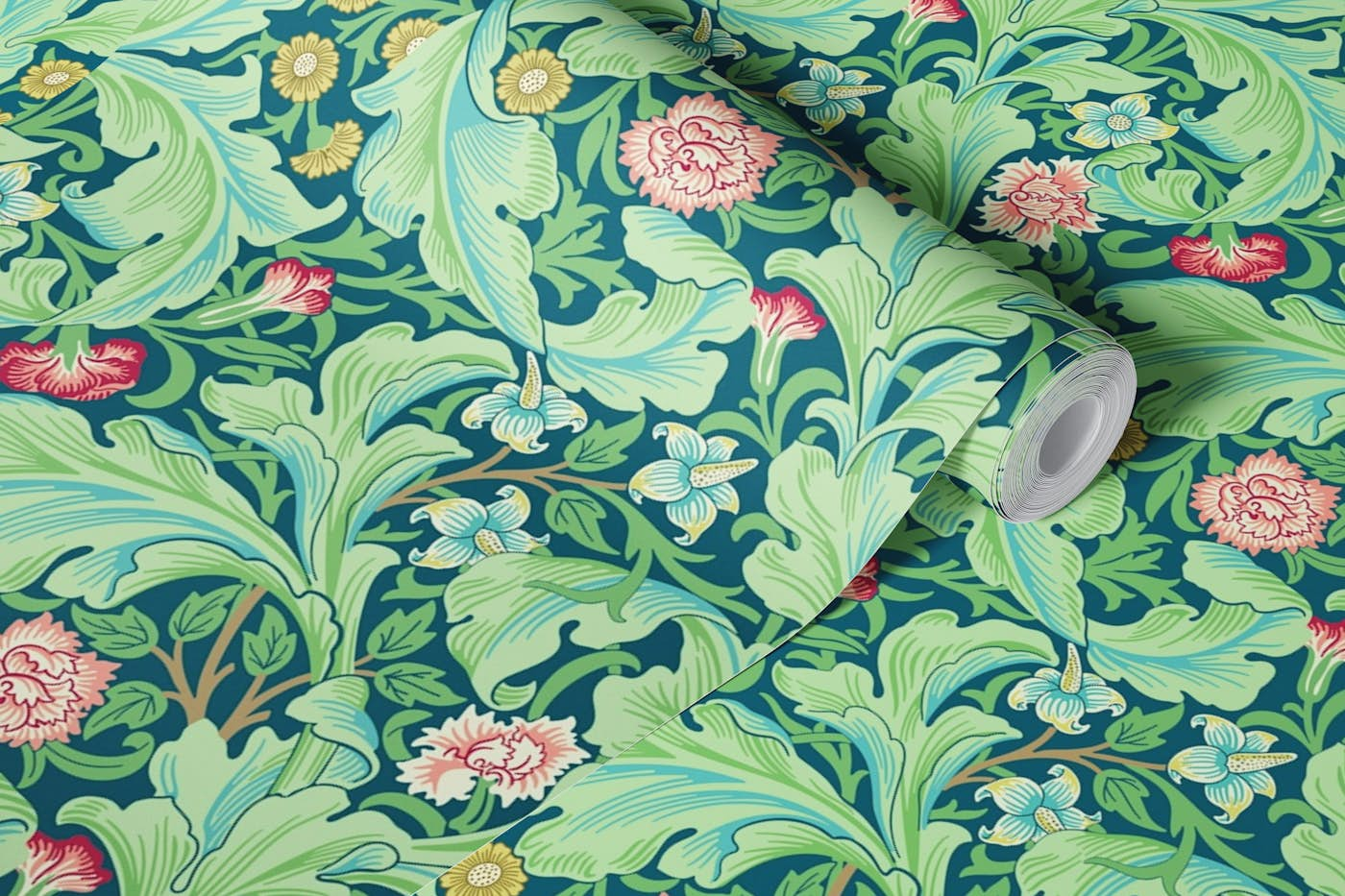 Victorian Leicester pattern on Teal wallpaper roll