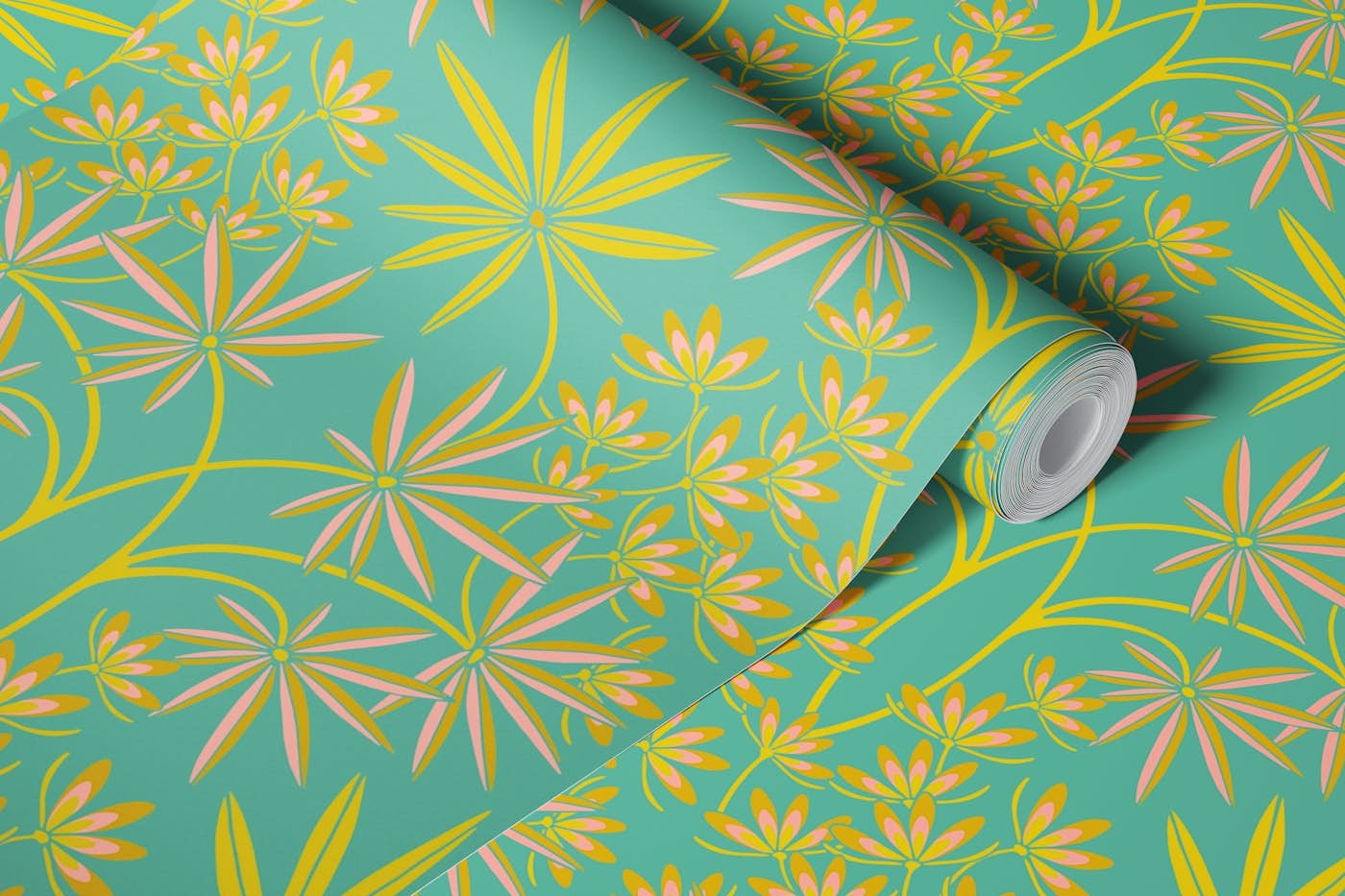 GLAMOUR Tropical Floral Damask - Turquoise wallpaper roll