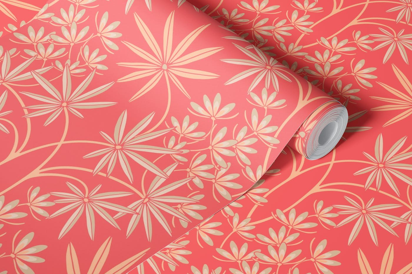 GLAMOUR Orange Floral Damask - Peach Fuzz Red wallpaper roll