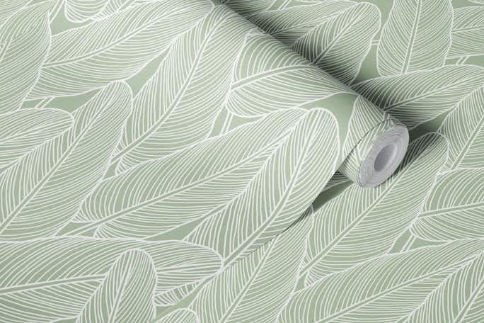 Line Art Leaves - Sage Greenwallpaper roll