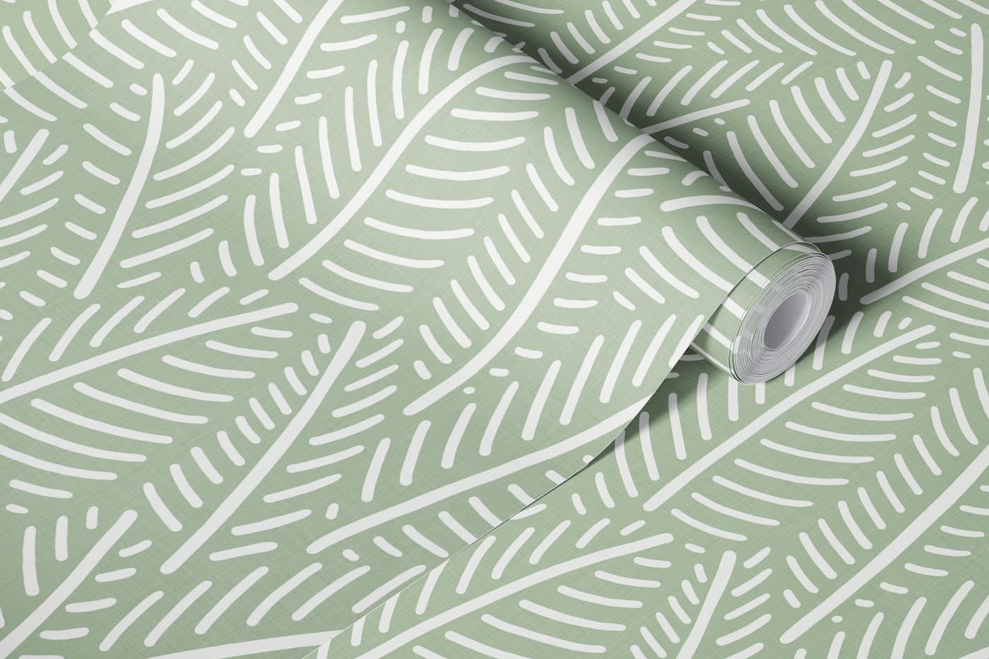 Herringbone Leaves - Sage Green wallpaper roll