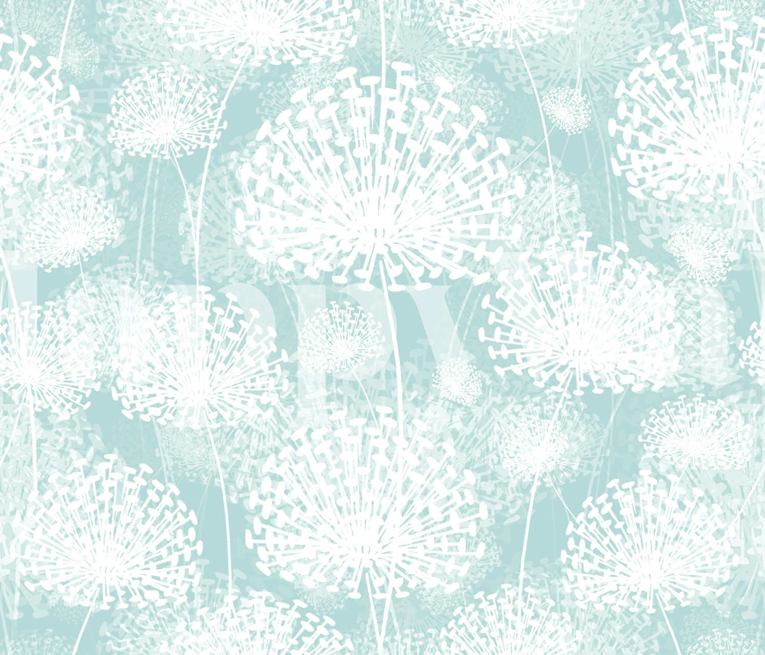 Turquoise floral dandelion pattern wallpaper