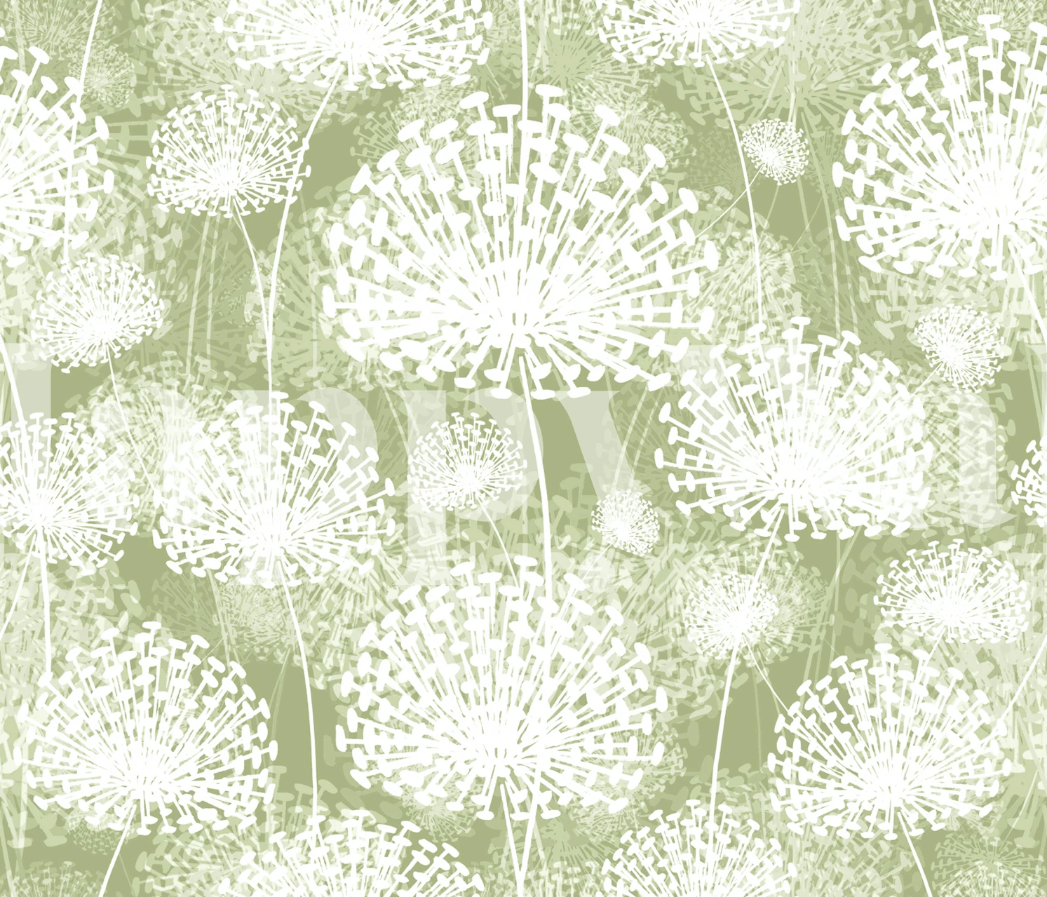 Dandelions Pastel Green behang in een kamer