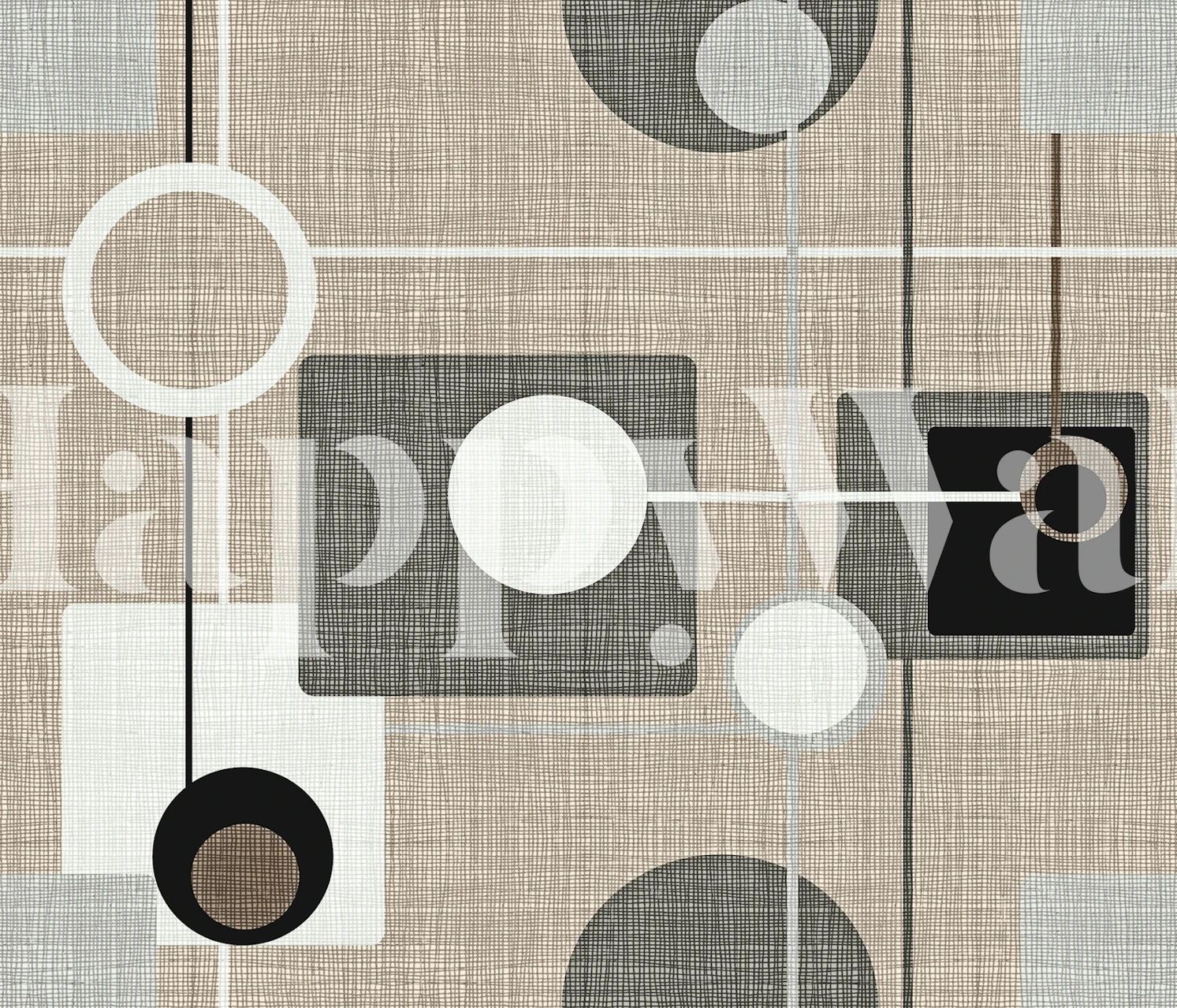 Geometric beige wallpaper with circles and squares