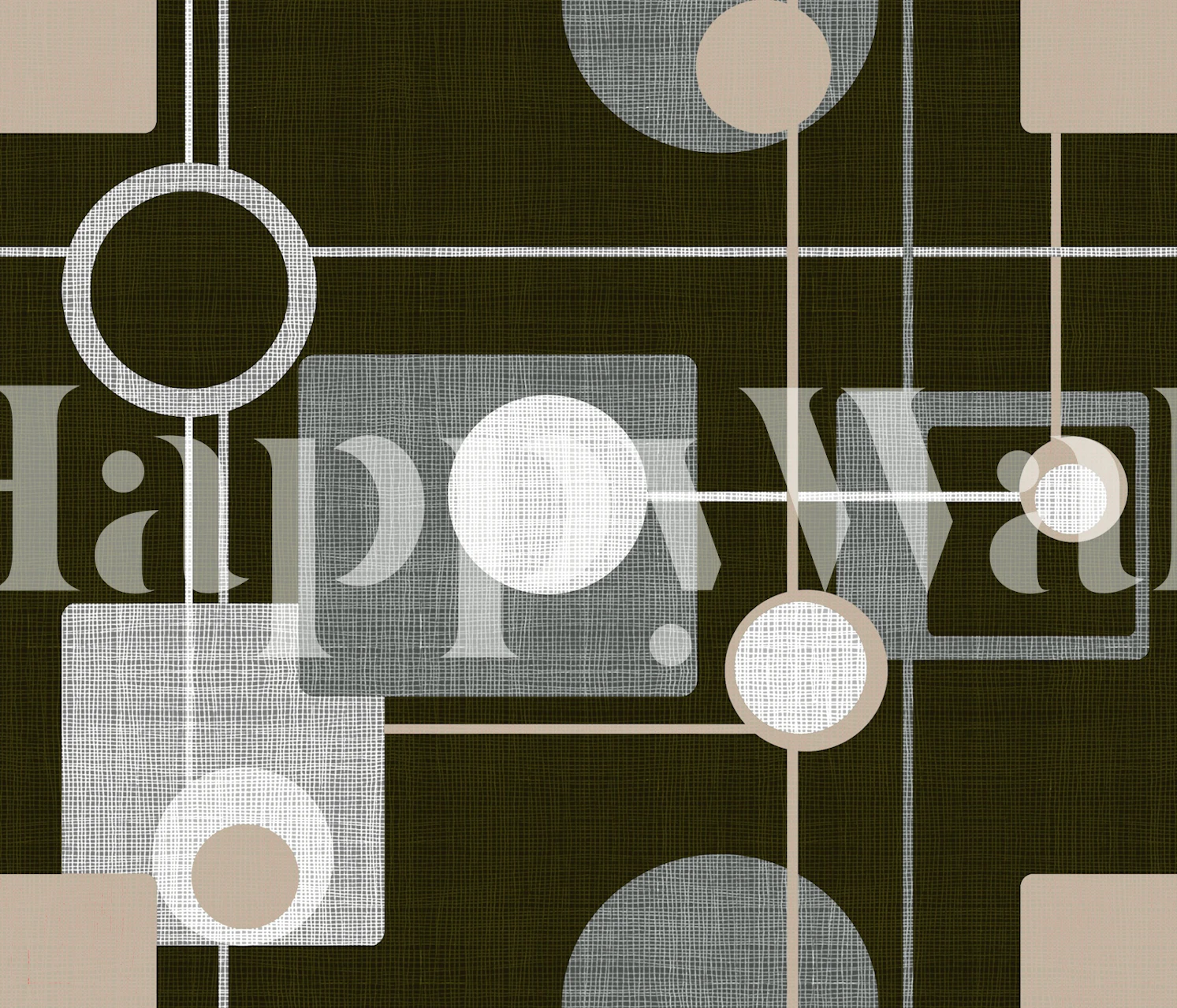 Geometric Orbs and Squares Beige wallpaper in a room