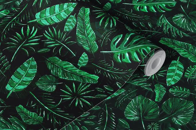 Exotic Palm Leaves Dark Backgroundwallpaper roll