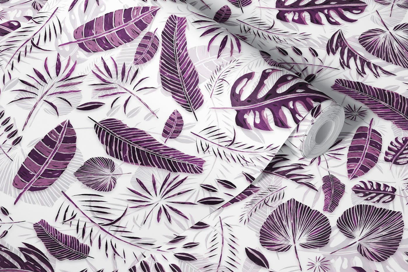 Exotic Palm Leaves Purple wallpaper roll