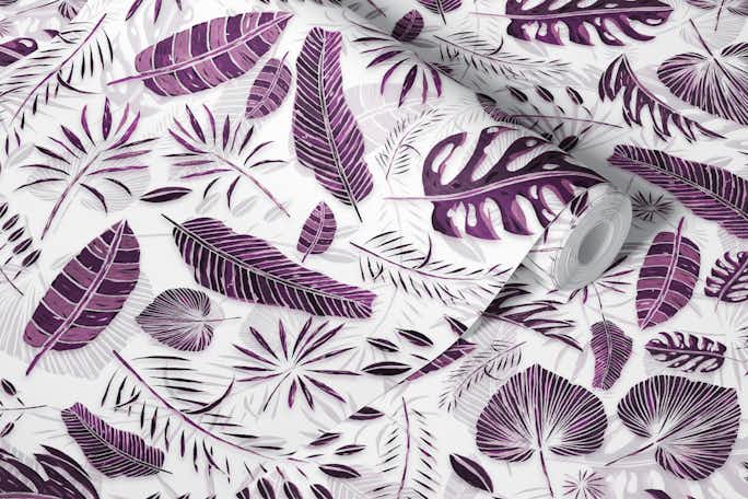 Exotic Palm Leaves Purplewallpaper roll