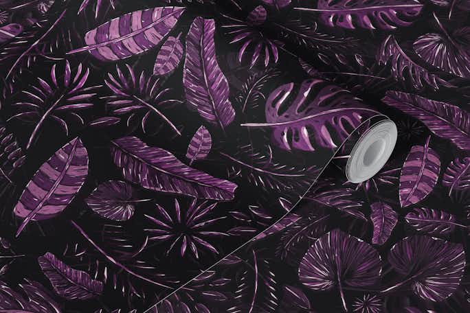 Exotic Palm Leaves Purle Dark Backgroundwallpaper roll