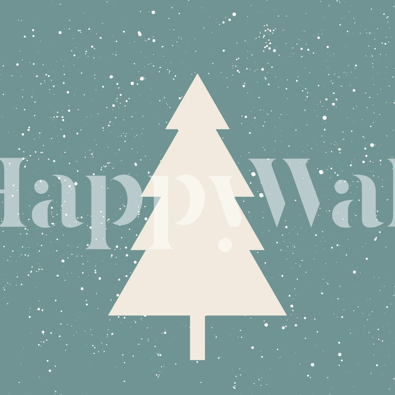 Papier peint mural Sapin de Noël blanc stylisé sur fond bleu moucheté de flocons de neige