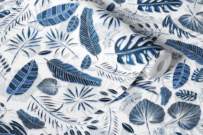 Exotic Palm Leaves Bluewallpaper roll