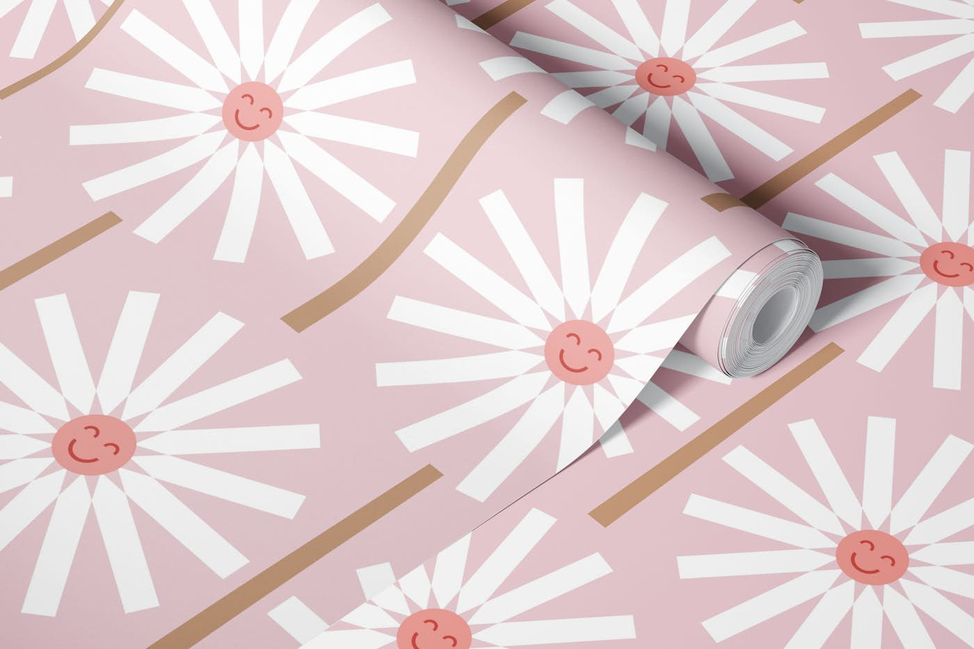 Happy Daisy soft pink wallpaper roll