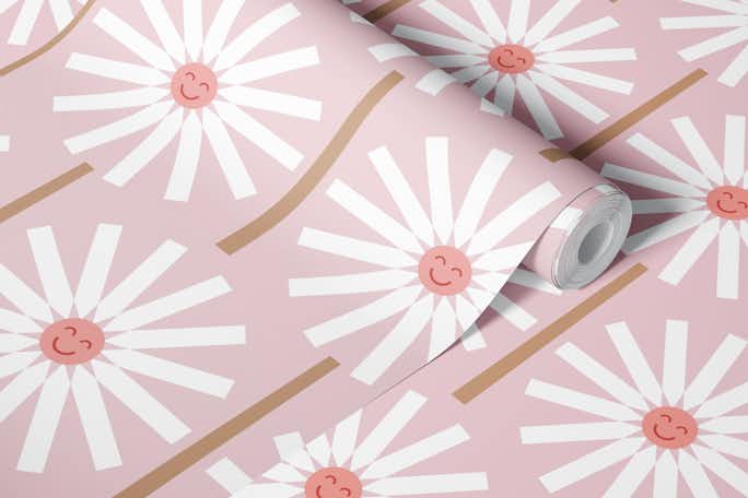 Happy Daisy soft pinkwallpaper roll