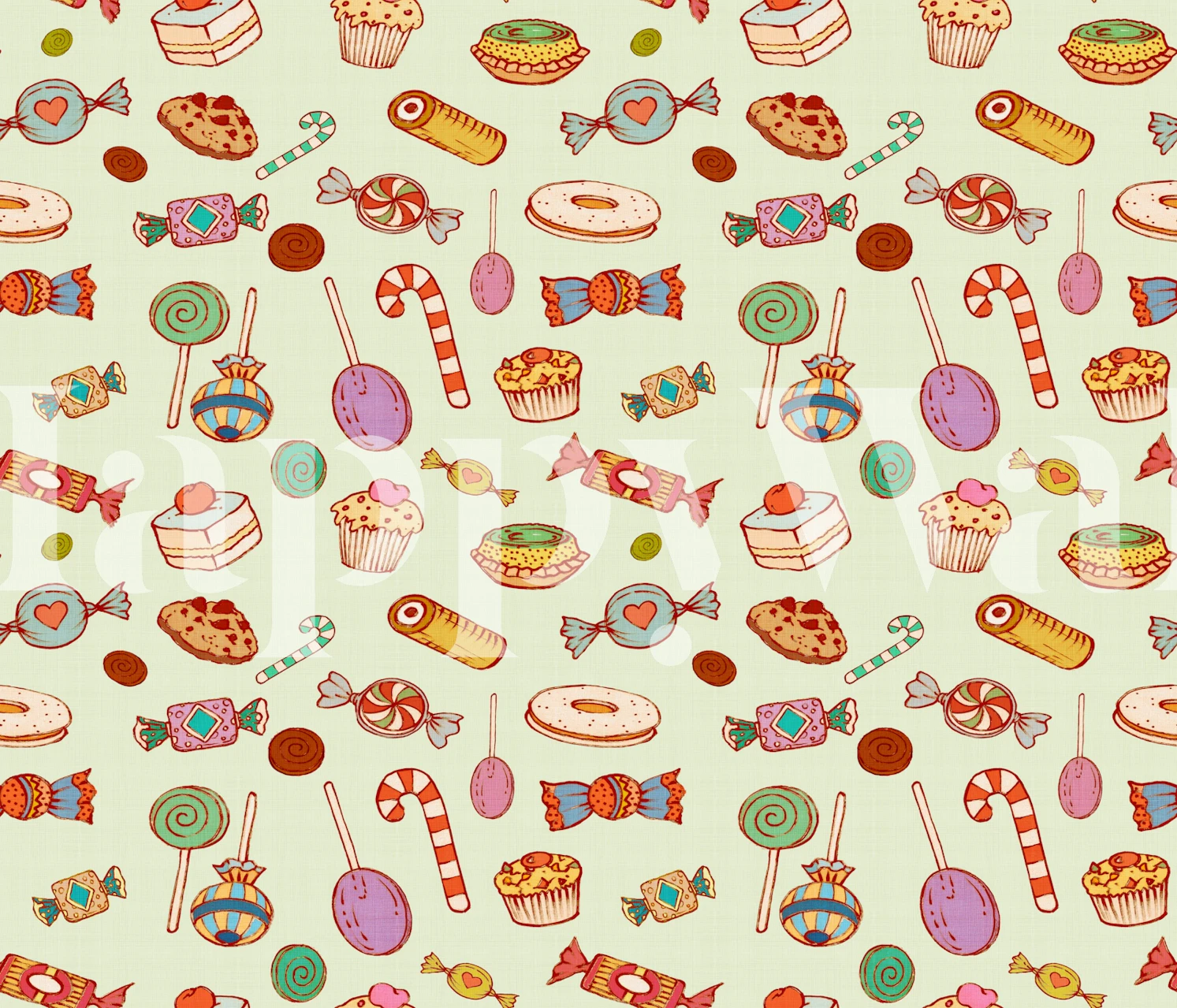 Colorful candies and pastries wallpaper design