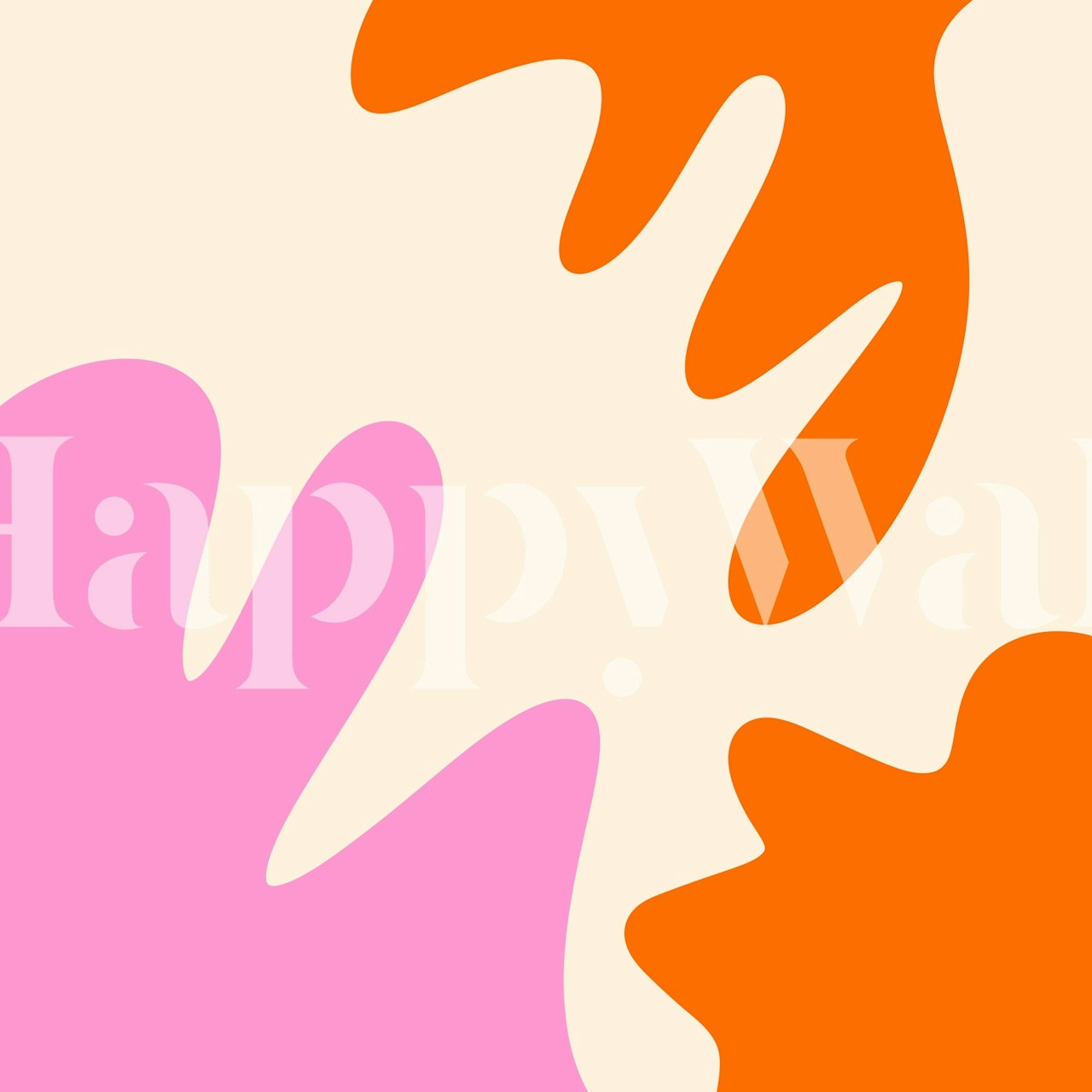 Abstract shapes in pink and orange on beige wallpaper