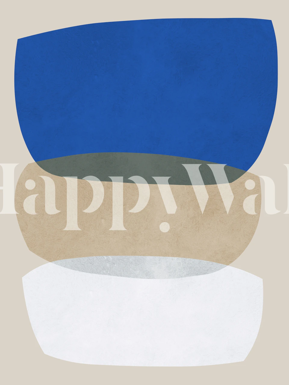 Barevný abstraktní geometrický nástěnný obraz zobrazující modré, taupe a bílé tóny