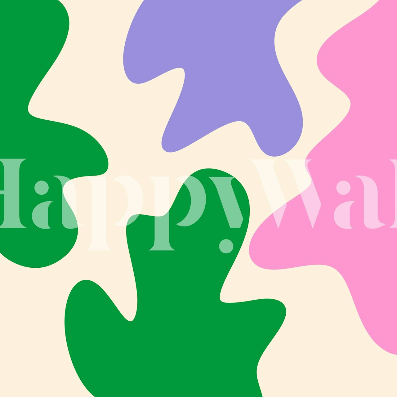 Abstrakte klatter i rosa, grønt og fiolett på et veggmaleri