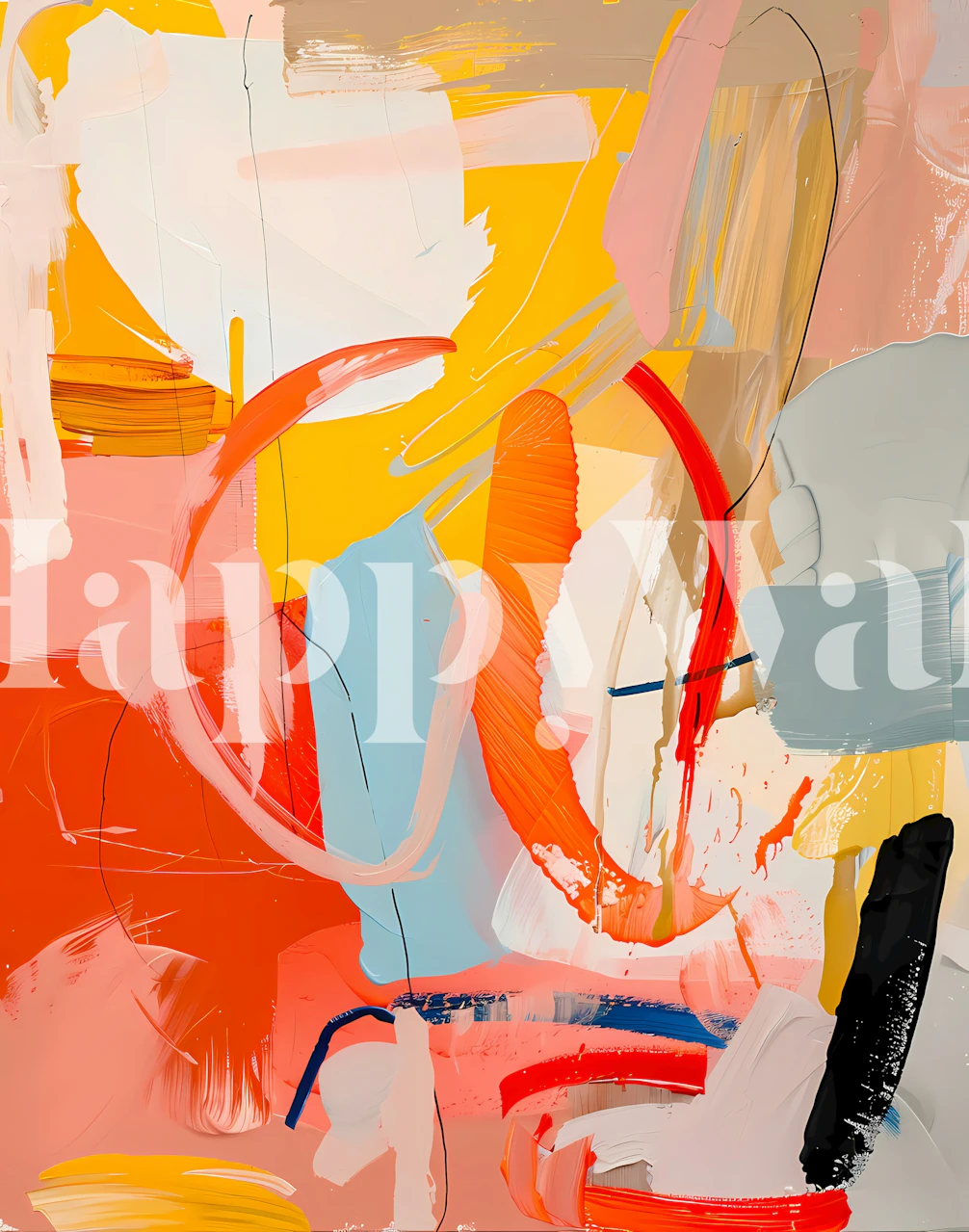 Colorful abstract shapes and brush strokes wallpaper