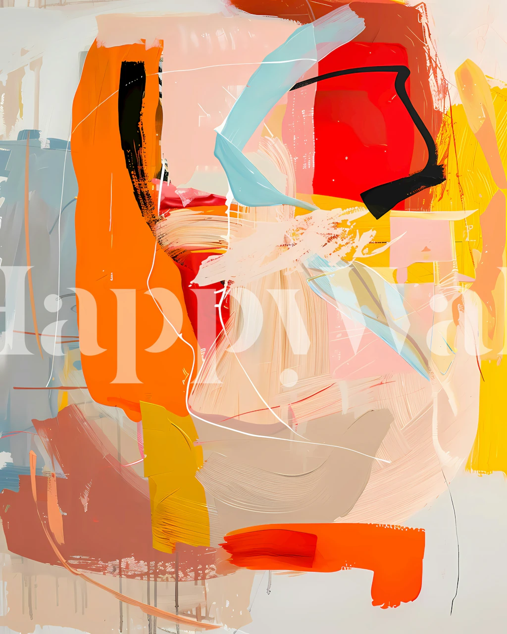 Colorful abstract brushstroke patterns in orange, red and blue wallpaper