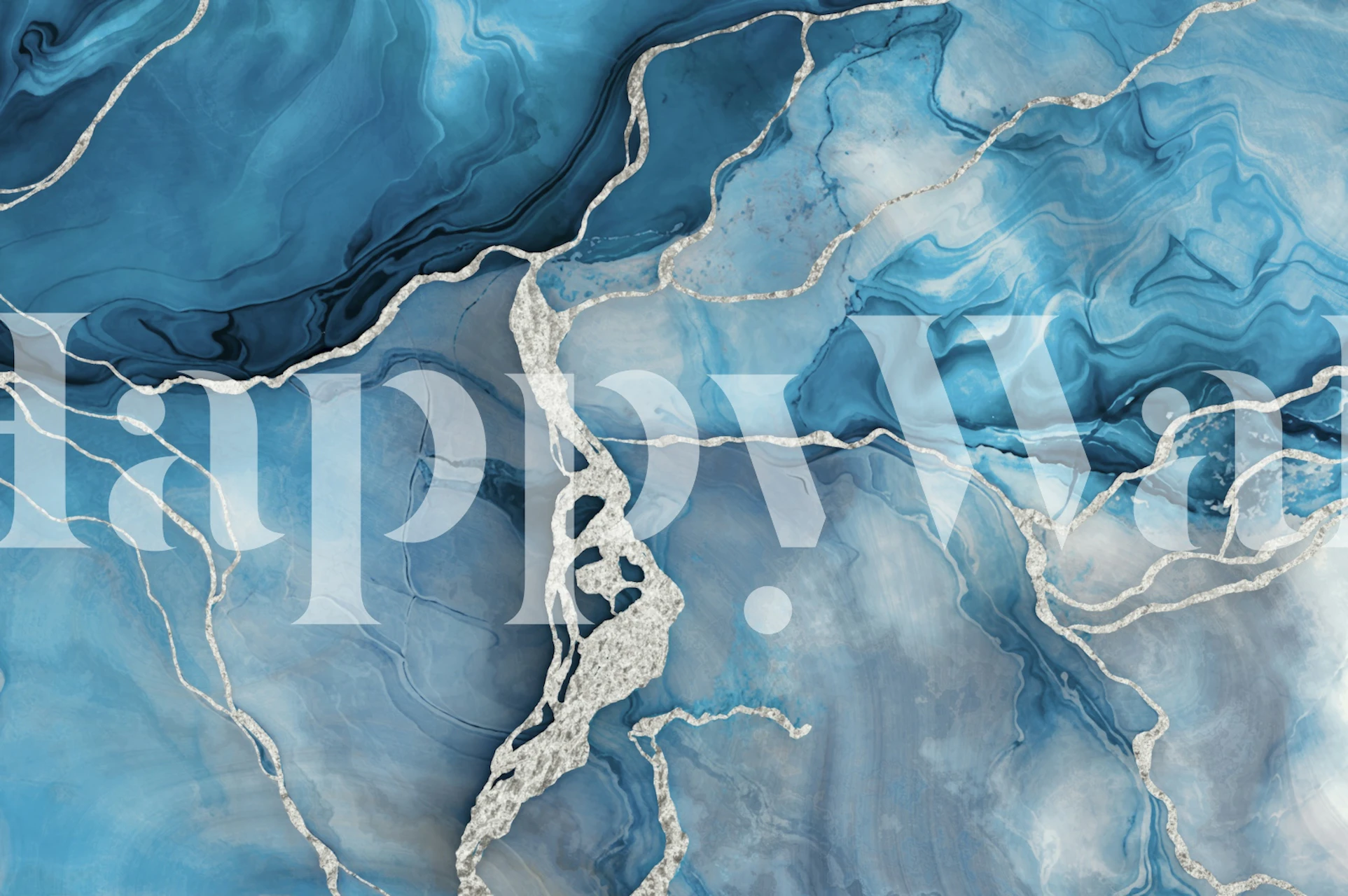 Precious Marble Chic Ice Blue Silver tapetti huoneessa