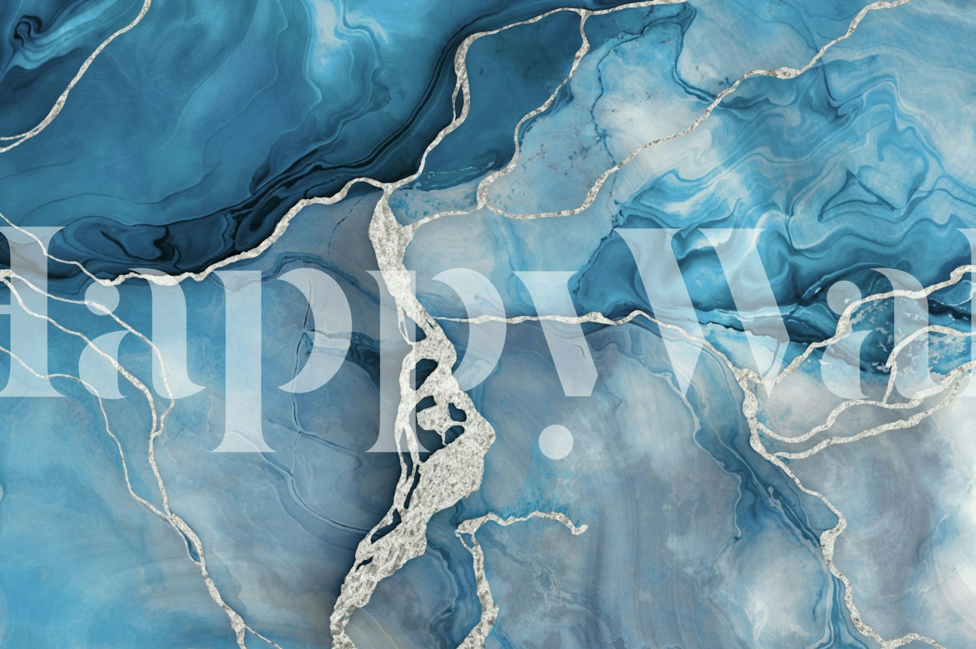 Ταπετσαρία Precious Marble Chic Ice Blue Silver σε ένα δωμάτιο