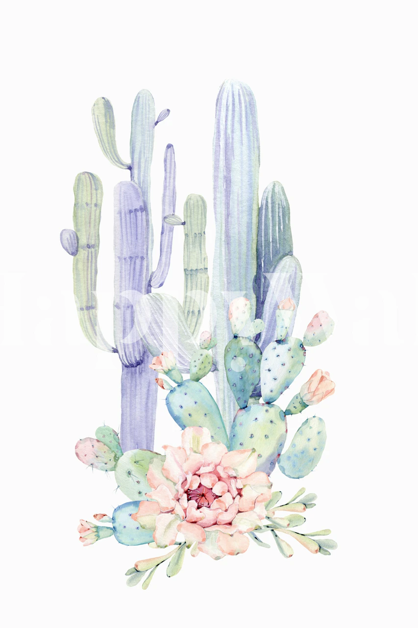 Mixed cacti wallpaper in a room setting