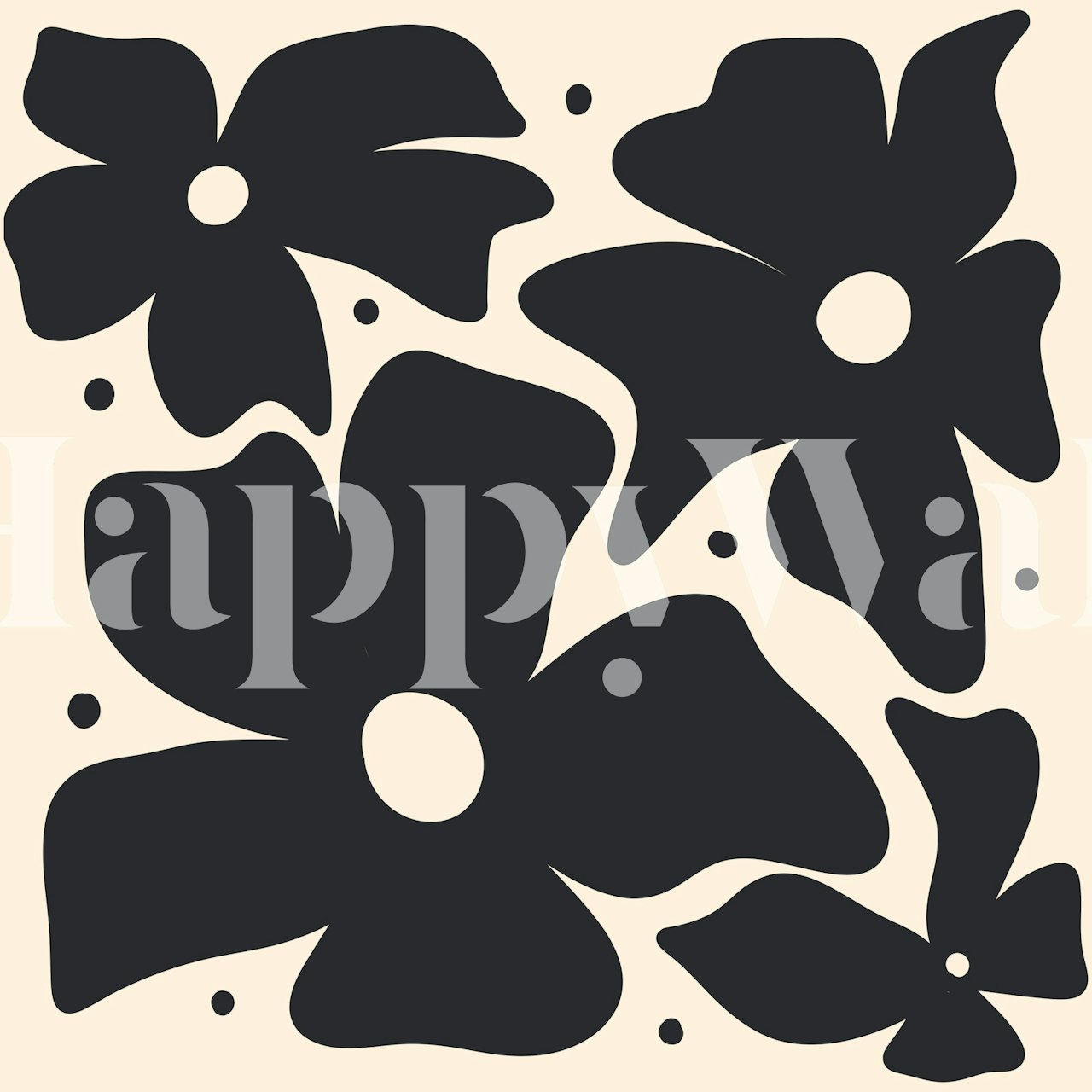 Sort og hvid abstrakt blomsterdesign tapet